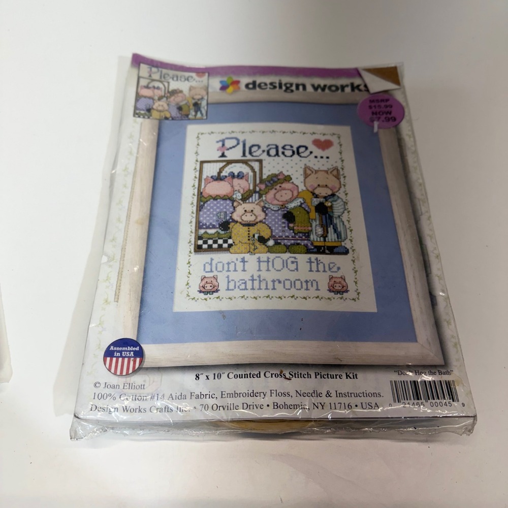 Design Works Counted Cross Stitch Kit 8x10 Blue Don't Hog The Bath Pigs 9421